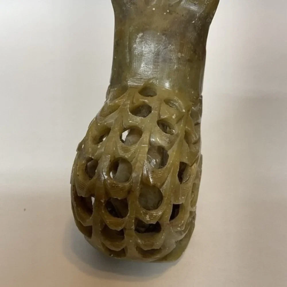 VTG Hand Carved Green Olive Cat w. kitten in the Belly Figurine Charm 5